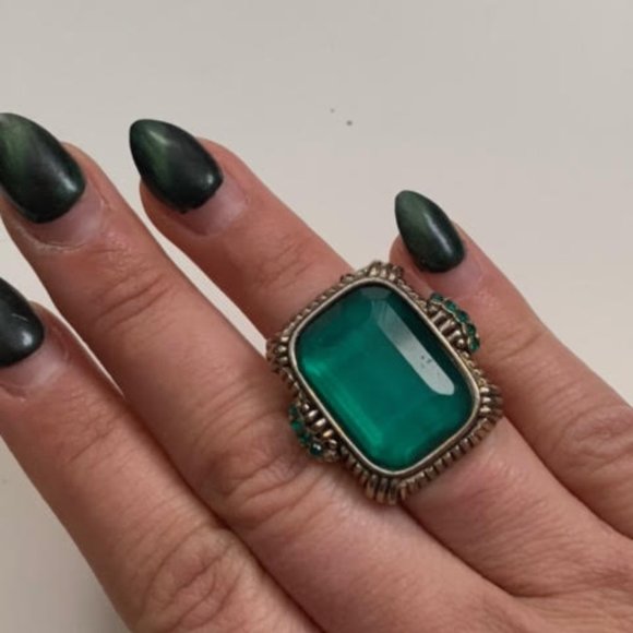 Vintage emerald style bead statement ring